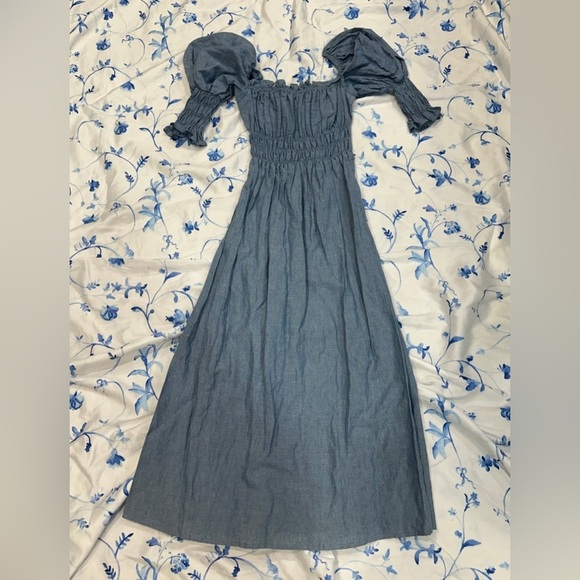 NWOT Damaris Bailey Celia Linen Midi Dress in Blue - Picture 3 of 3